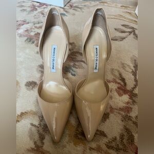 Manolo Blahnik nude patent d’orsay shoe